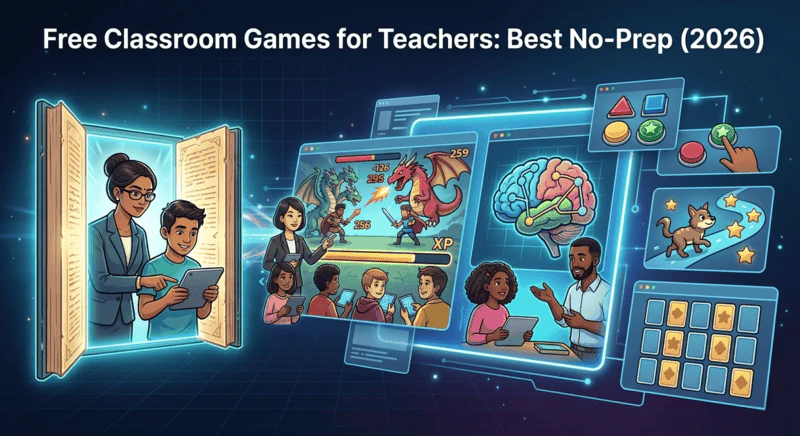 Free no-prep classroom games for teachers compared - Boss Battle multiplayer, Training Sim, Blooket, Gimkit and Kahoot in 2026
