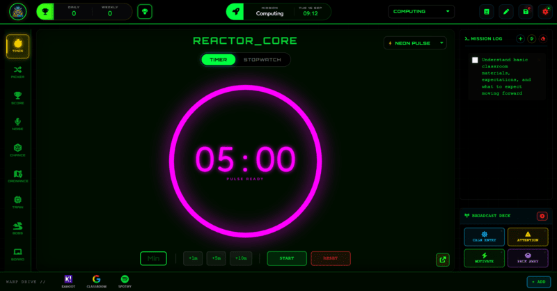 Class Cortex Broadcast Deck, Mission Log, and Warp Drive features