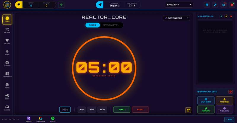 Class Cortex Timer widget with countdown and stopwatch modes