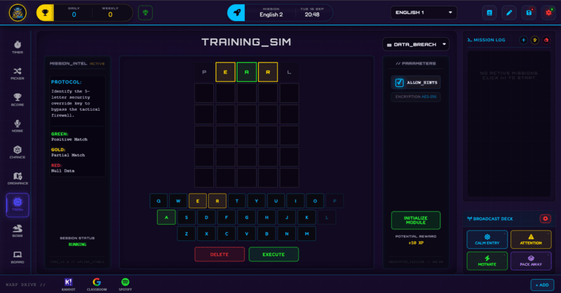Class Cortex Training mini-games selection screen